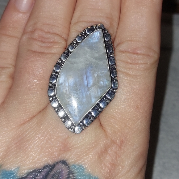 Rainbow Moonstone Statement Ring Size 9 - Picture 2 of 9